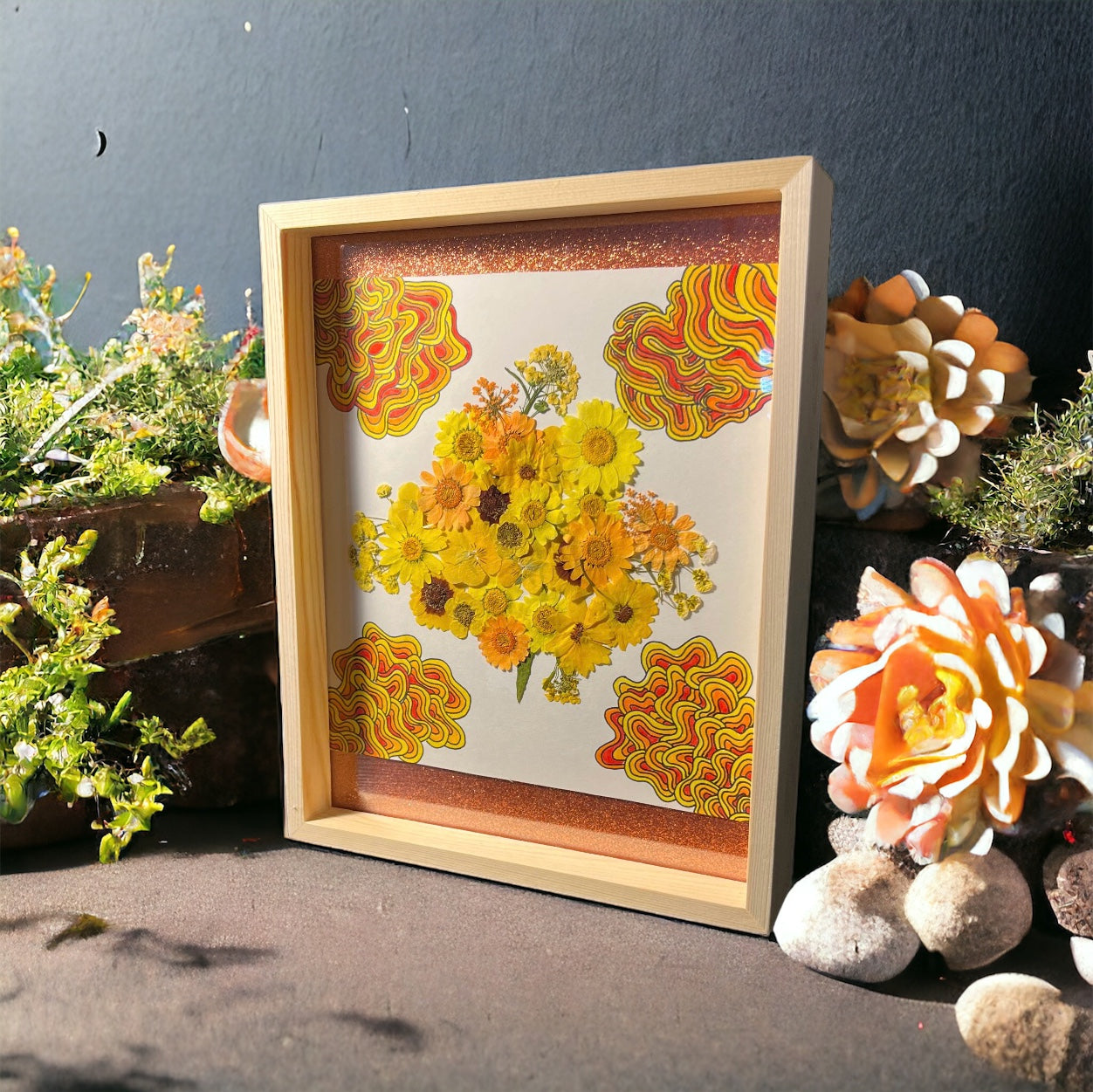 Arte de flores de color naranja intenso