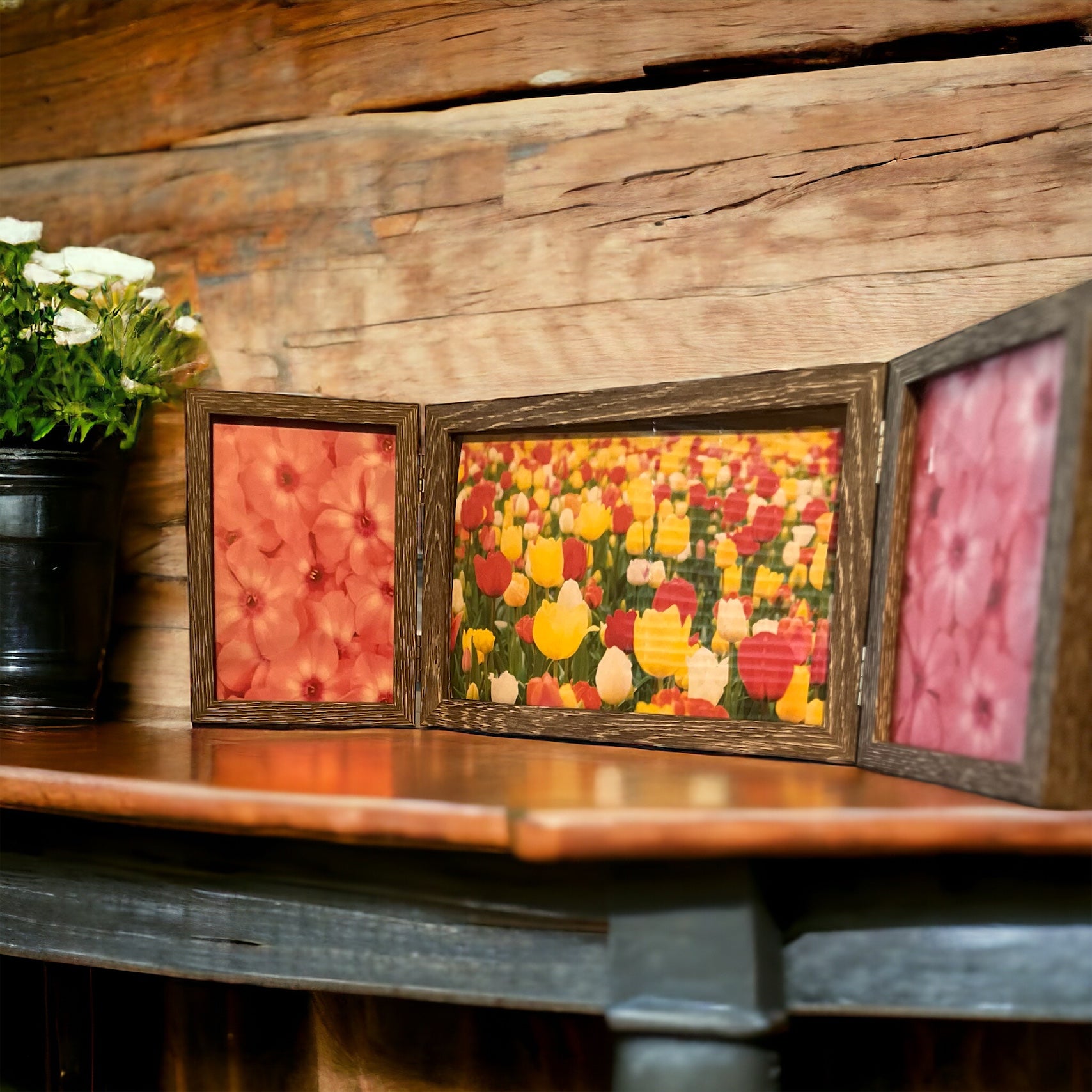 Gray, rustic trifold picture frame