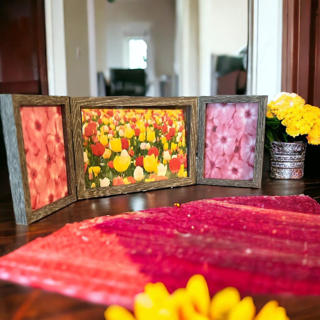 Gray, rustic trifold picture frame